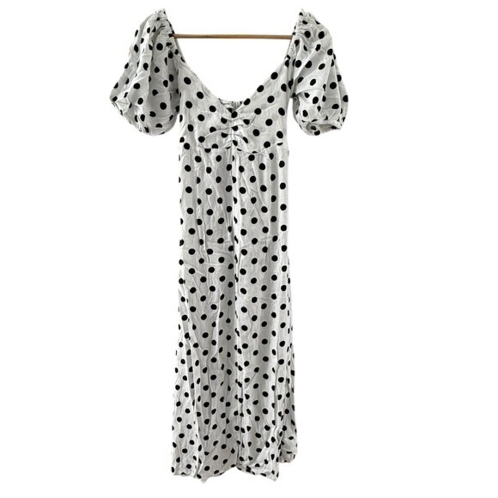 Faithfull the Brand Charlize White Midi Dress Black Polka Dots Size 4